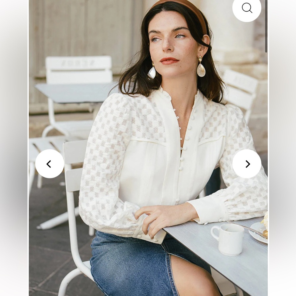 Petite Studio Cream Lace-Yoke Button Front Blouse